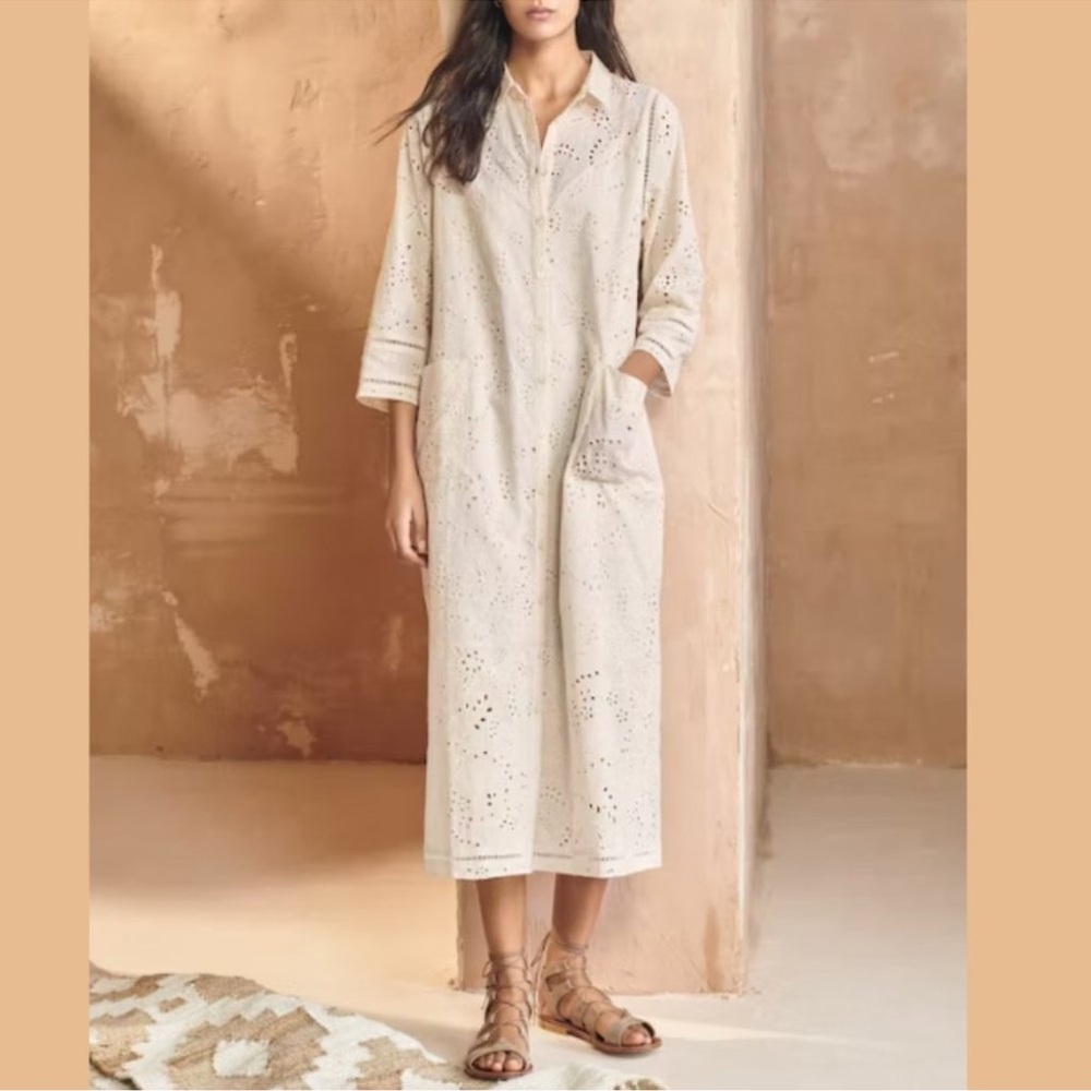Wrap london relaxed fit eyelet dress off white USA small